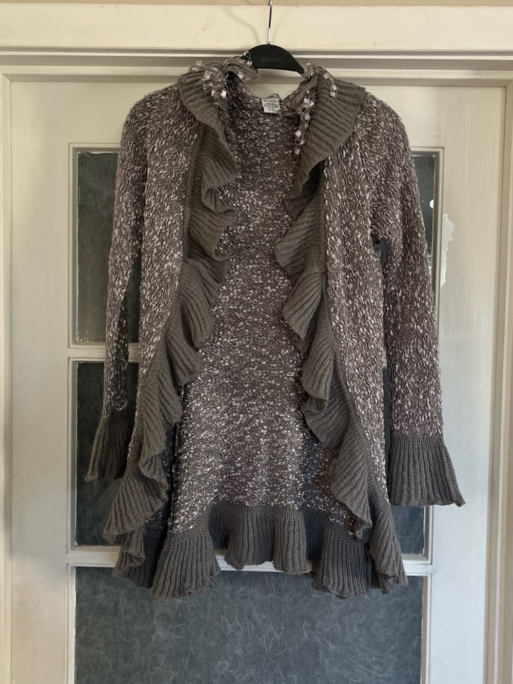 Ruffled Open-Front Women's Fairy Sweater Cardigan - Gray